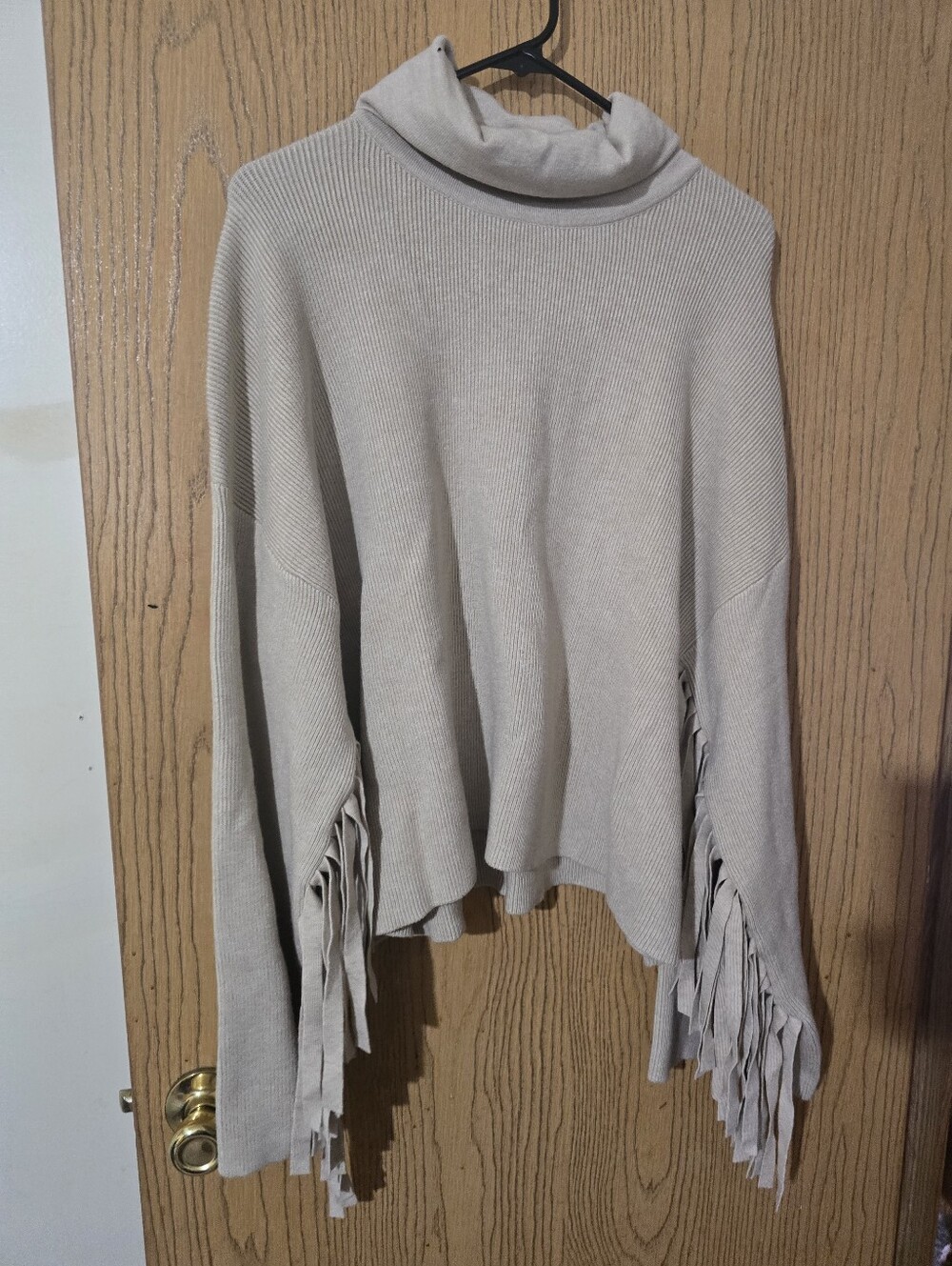 Fringe Turtleneck Sweater - Beige - Picture 3 of 3